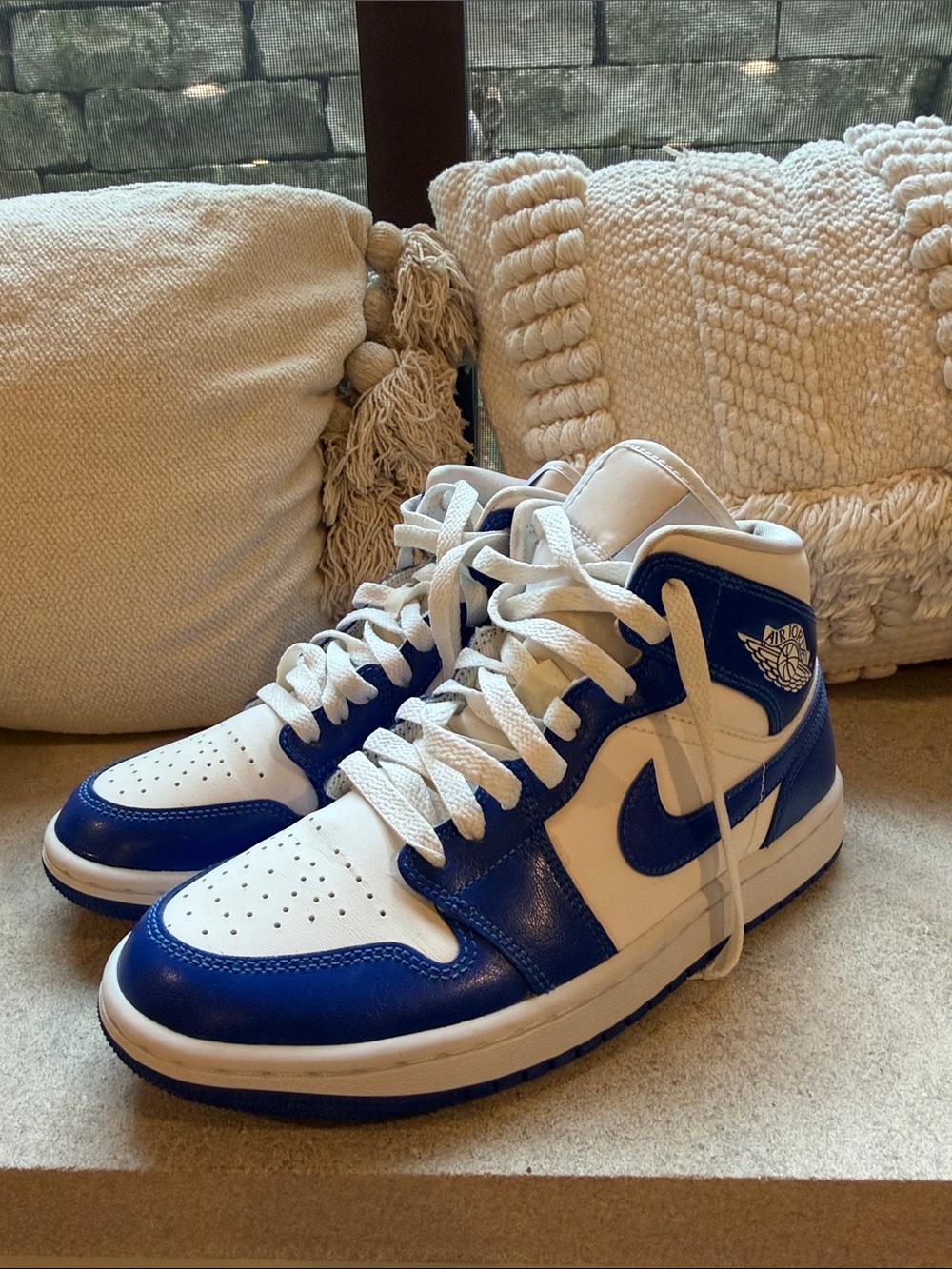 Jordan Mid-Top Sneakers in White and Royal Blue